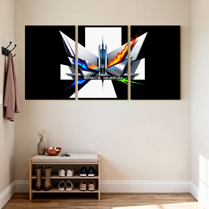 Ensemble de 3 impressions sur toile, villes et pays, musée de l'espace, tour futuriste, H 30 po x l 60 po