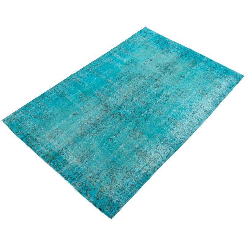 Tapis unique en laine noué à la main 6 pi 11 po x 10 pi 2 po nouvel âge Rosabel - turquoise / gris / noir