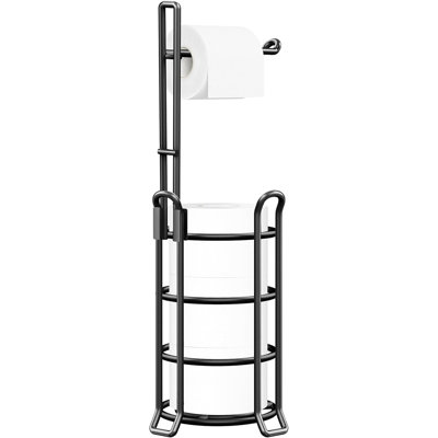 Freestanding Toilet Paper Holder & Dispenser – Metal Wire Stand With Storage Shelf For 3 Spare Rolls, Bathroom Organizer