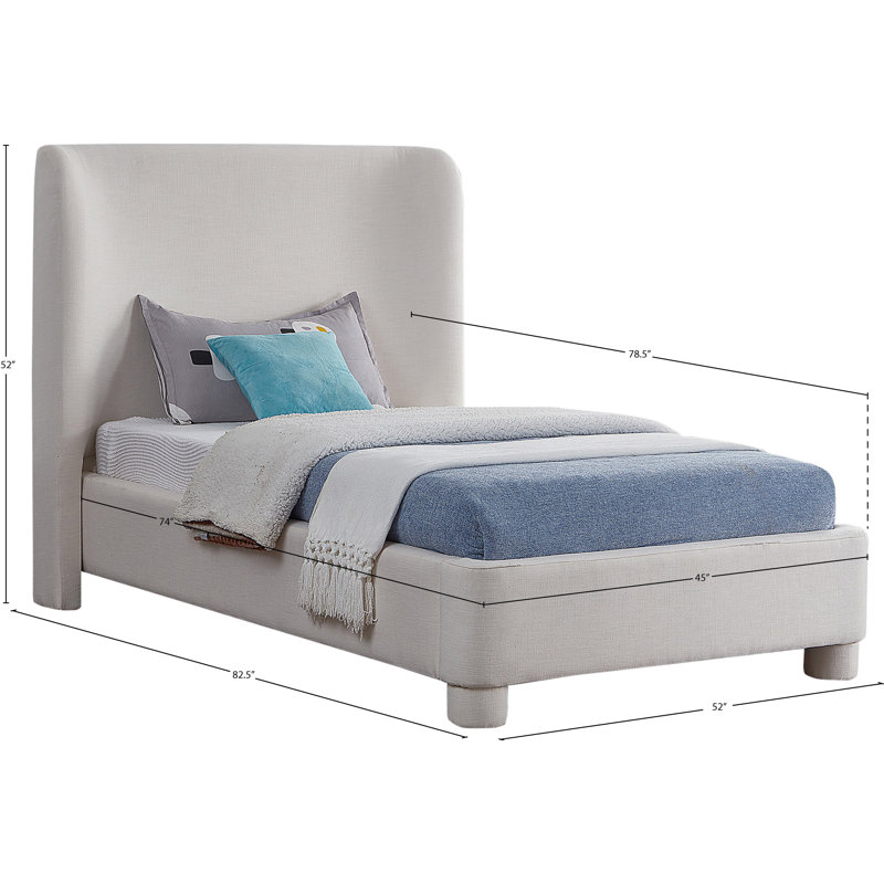 Kiria Upholstered Wingback Bed, Twin, Cream Linen Textured Fabric