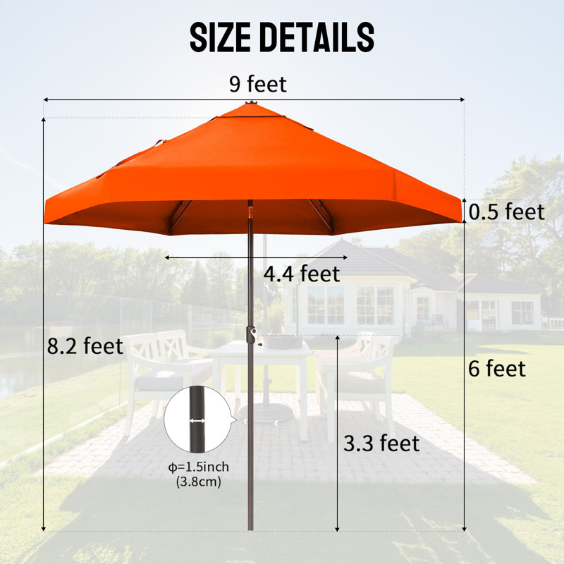 Parasol de patio 9 pi avec inclinaison automatique 9 pi, Rouge