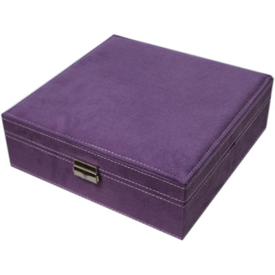 Purple Two-Layer Lint Jewellery Box Organizer Display Storage Case With Lock