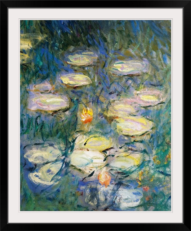 «Nymphéas, détail» par Claude Monet, reproduction d'art, Cadre noir, H 23 po x l 20 po x P 1 po