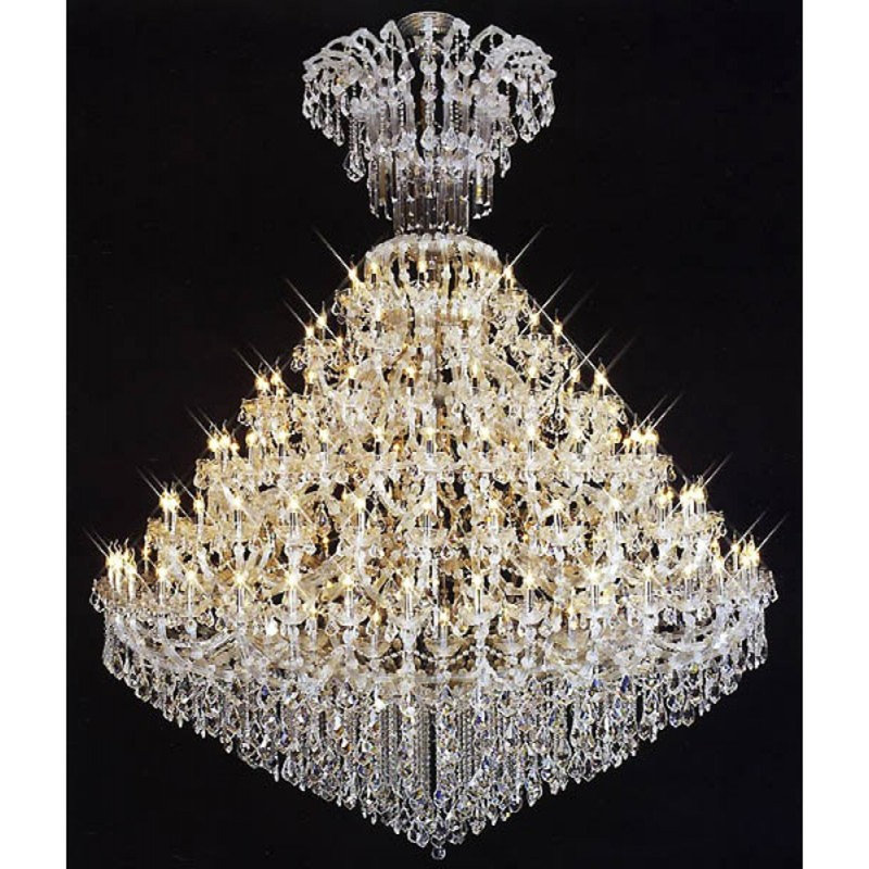 Lustre suspendu en cristal Traditional El Maria Theresa, Cognac, 36" Diameter x 72" Height, Laiton brossé