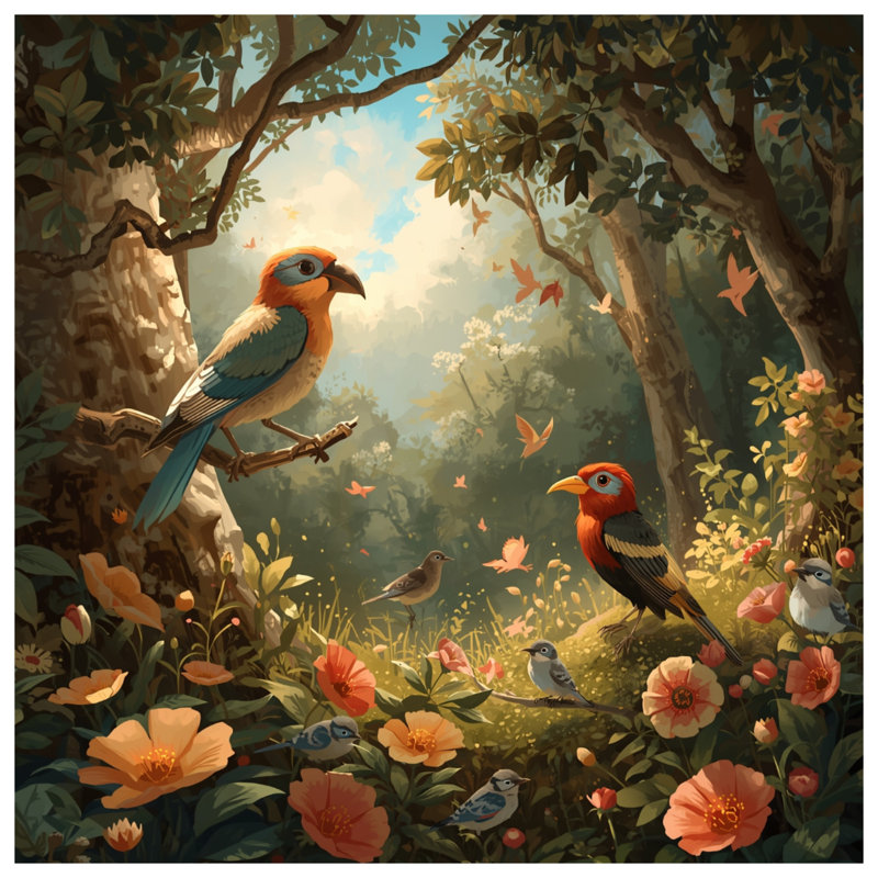 Couvertures colorées d'oiseaux de forêt, L 60 po x H 80 po