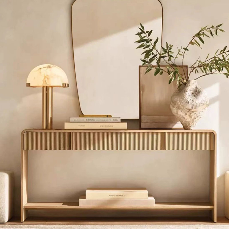 Console américaine simple de style rétro, H 33,9 po x l 70,9 po x P 13,8 po, Bois naturel