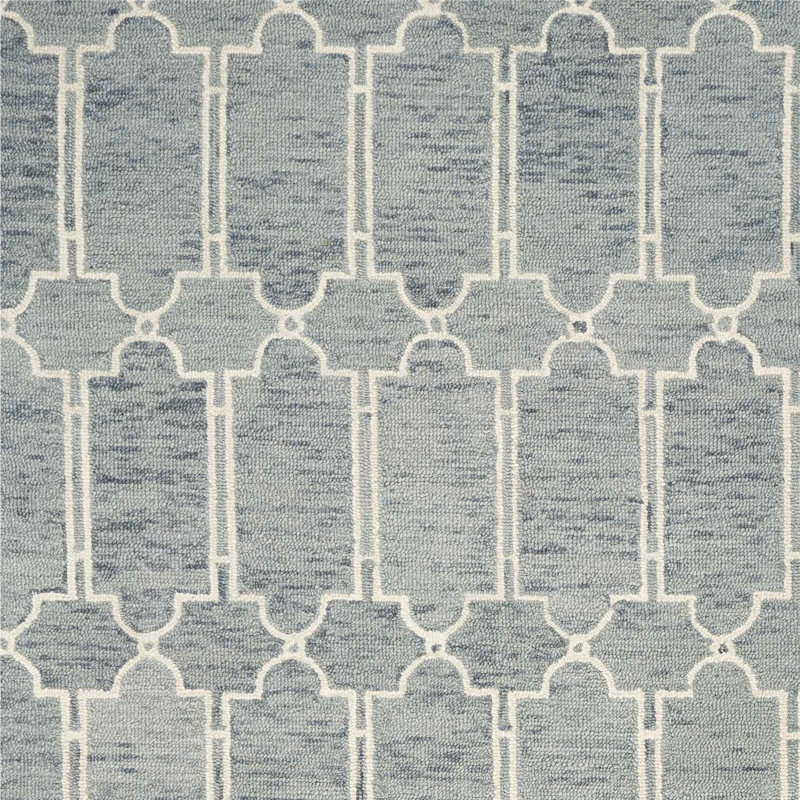 Tapis bleu en laine touffeté à la main Jennine, Rectangle 3 pi 3 po x 5 pi 3 po