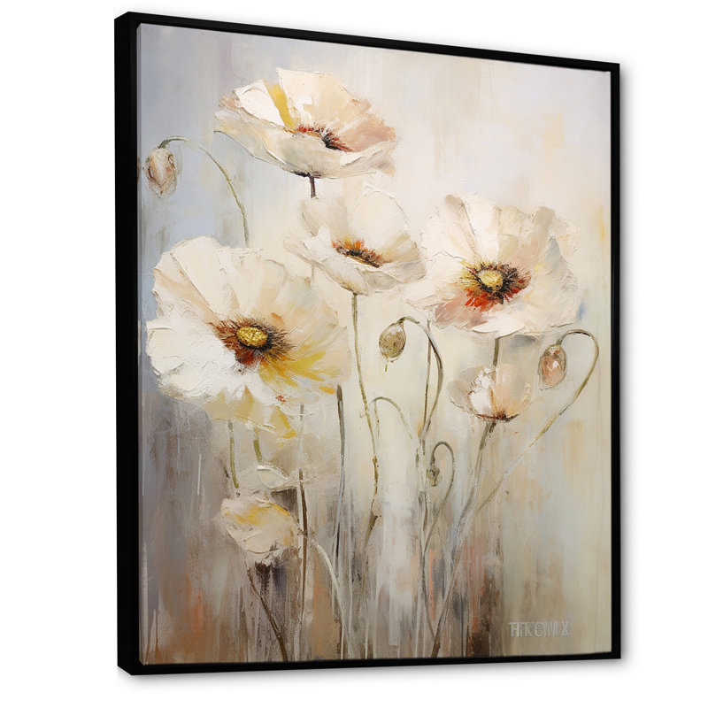 «Blossoms Of Grace Minimalisme Poppies I», reproduction d'art sur toile, Cadre flottant noir, H 44 po x l 34 po x P 1,5 po