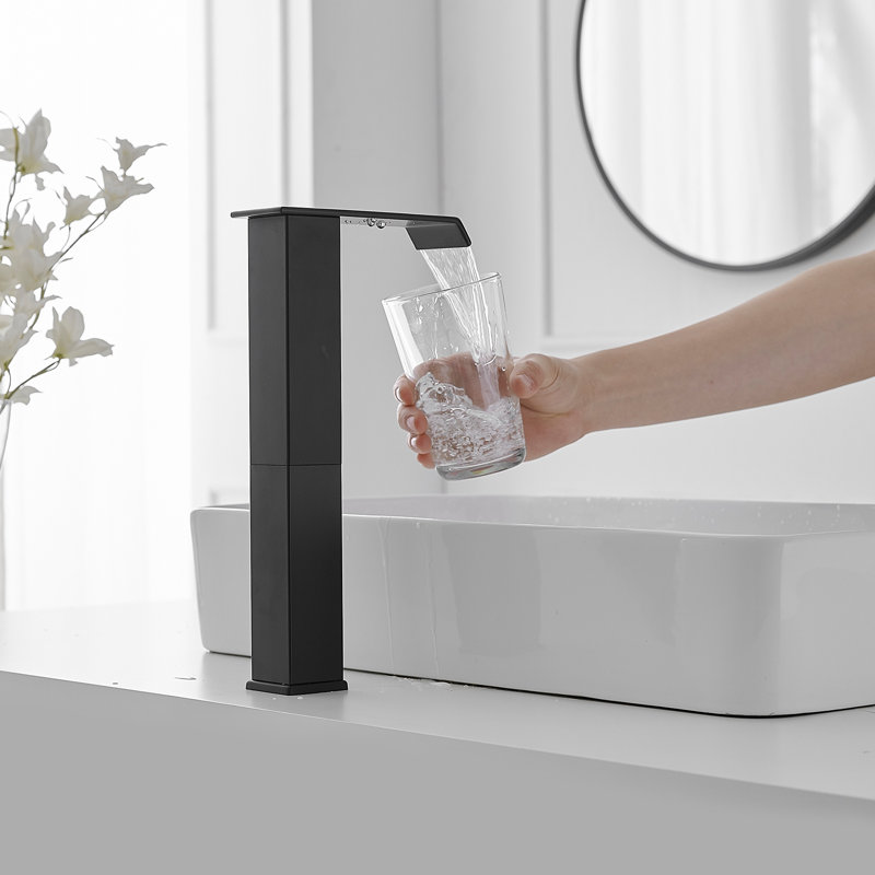Automatic Sensor Touchless Vessel Sink Faucet Single Hole High Arc Bathroom Faucet With Pop Up Drain