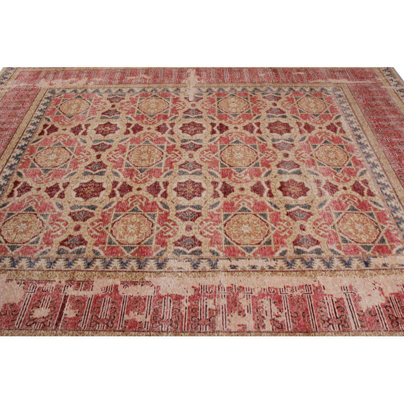 Distressed Homage Hand Knotted Wool Geometric Area Rug, Rectangle 8' x 10'