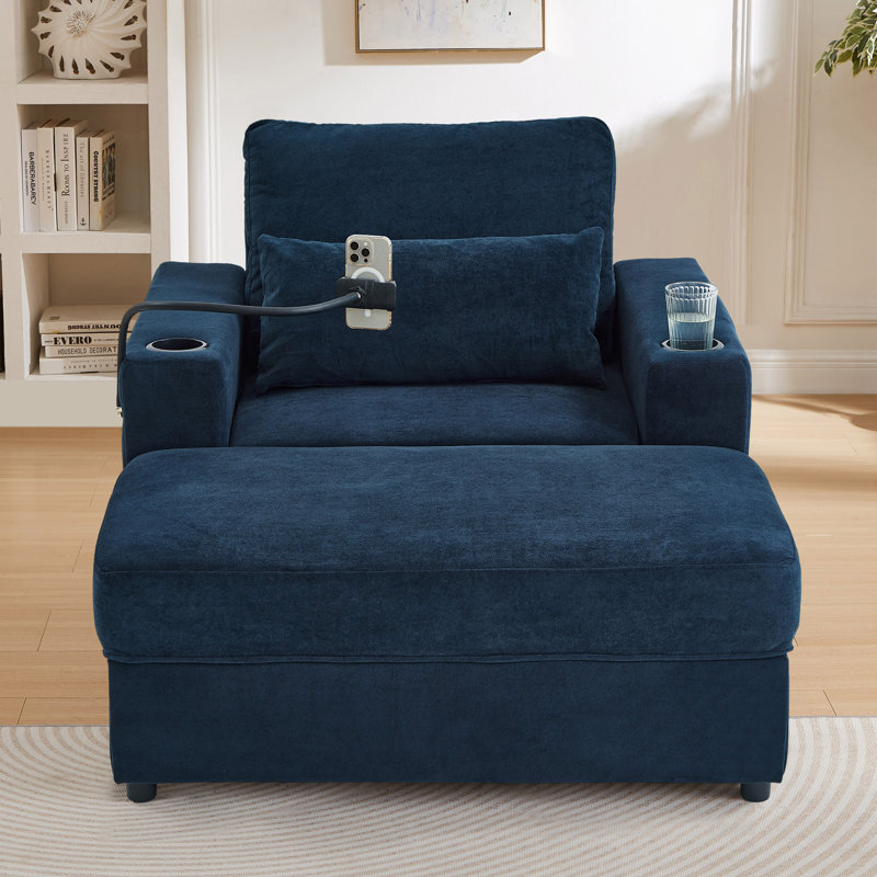 Canapé avec repose-pieds de 42,5 po Keir, Bleu