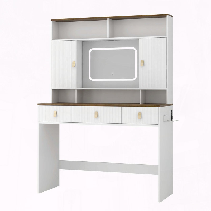 Coiffeuse Farmhouse avec miroir lumineux et rangement