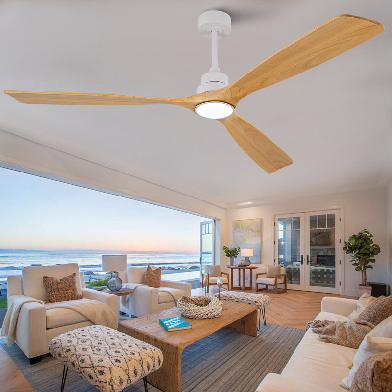 70-inch ceiling fan with light and remote control, quiet DC motor, dimmable LED light, 3 solid wood blades, 6-speed reversible fan, suitable for indoor home use