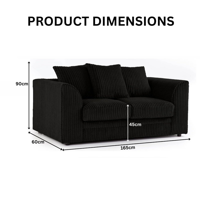 2 Seater Corduroy Sofa, Black
