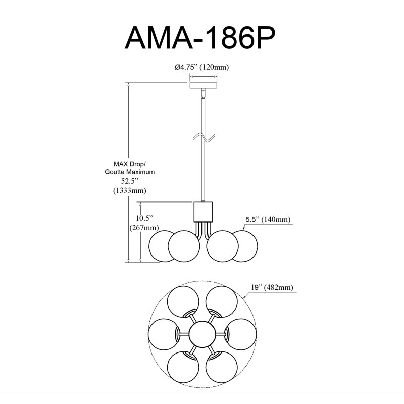 Luminaire suspendu à 6 lumières Jesicca, Laiton vieilli