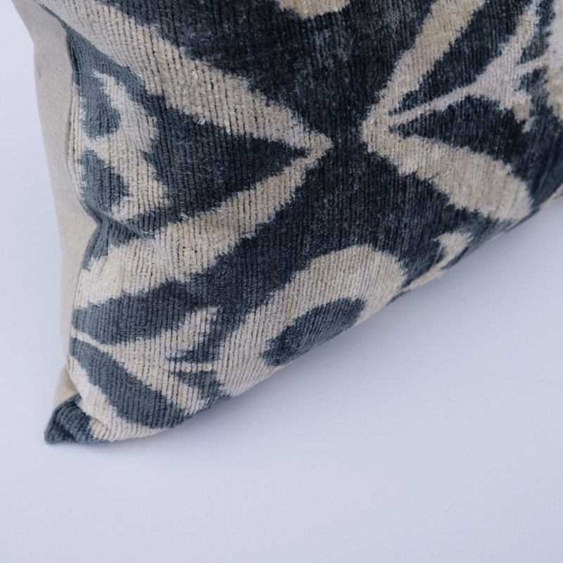 Frye Feather Throw Pillow, Navy/Gray Ikat 21