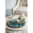 20.9X20.1X3.1" Round Accent Mirrored Tray With Blue And Gold Artisitic Pattern And Handles