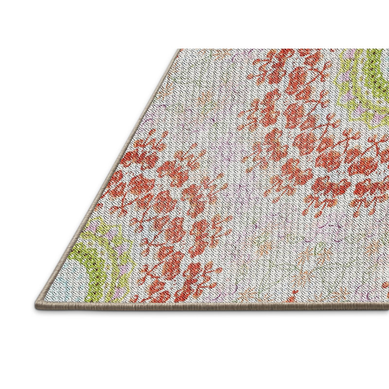 Tapis vert/rouge tissé à la machine, Rectangle 7 pi x 9 pi