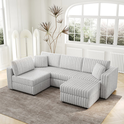106.3" U-Shaped . Gray, Comfortable With Hydraulic Lift & Storage. Stylish For Living Room. Modern Furniture Gray 4 Lift, Foam, Metal Frame, Microfiber Upholstery, Contemporary And Room Bedroom