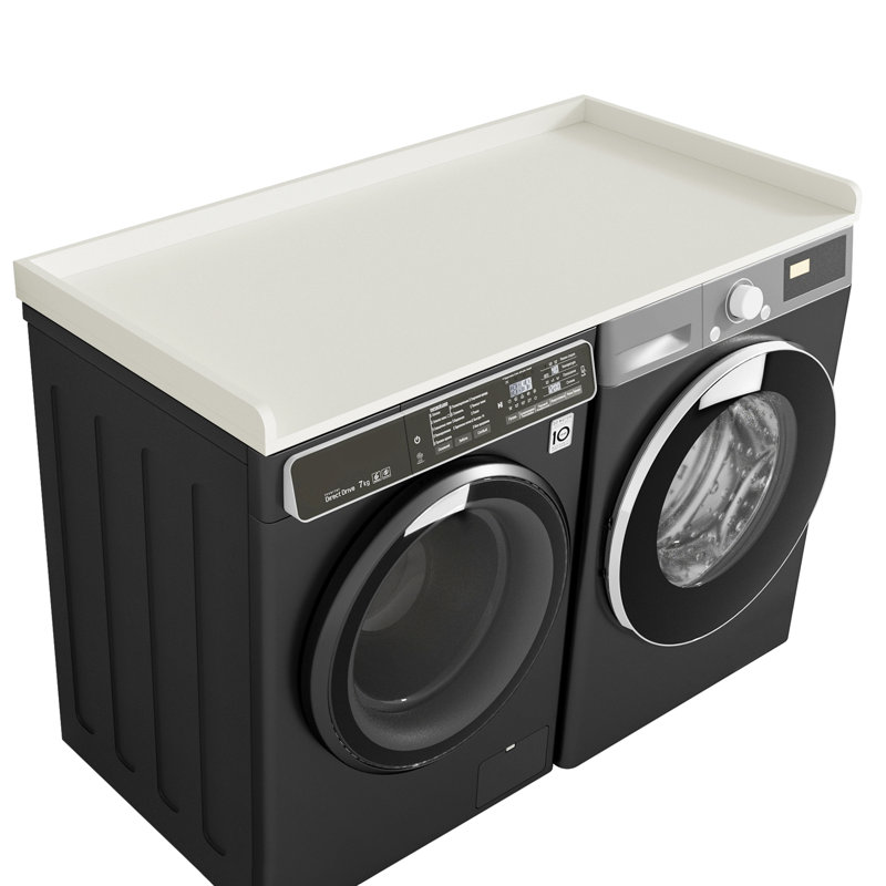 Kaboon Washer Dryer Countertop with Edge Rails, 27.5" x 54", Laundry Room Organization, White