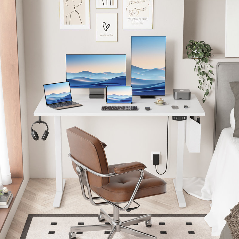 Bureaux debout et réglables en hauteur, Blanc / blanc, H 47,2 po x l 47,2 po x P 23,6 po