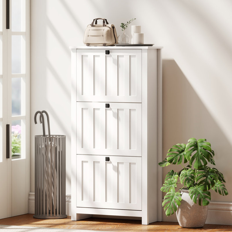 Armoire à chaussures étroite avec 3 tiroirs rabattables, armoire de rangement pour chaussures, blanc