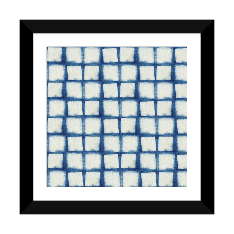 « blue shibori iv », peinture sur toile, H 18 po x l 18 po x P 1,5 po, Papier beaux-arts encadré noir, Blanc