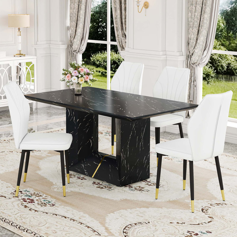 Ensemble de table et de chaises. Ensemble de salle à manger Marble, Blanc