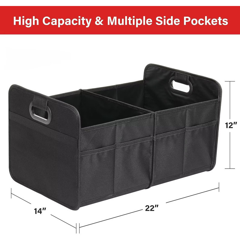 Trunk Organizer for Car, Foldable 2 Compartment 50L Car Storage, Waterproof Anti-Slip & Leak-Proof for Travel, Black/Gray Green/Gray/Red
