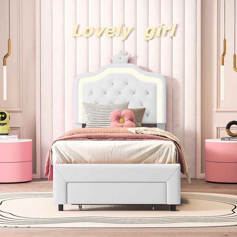 Upholstered Storage Bed, Single (3'), White