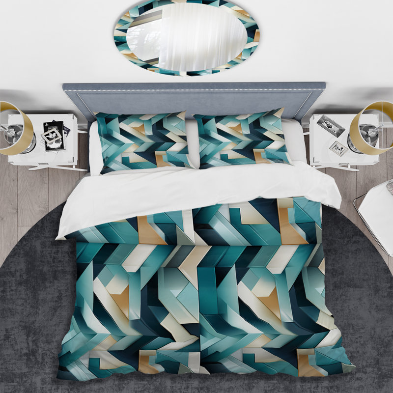 Literie Teal Modern, Housse de couette simple + 1 taie décorative stan