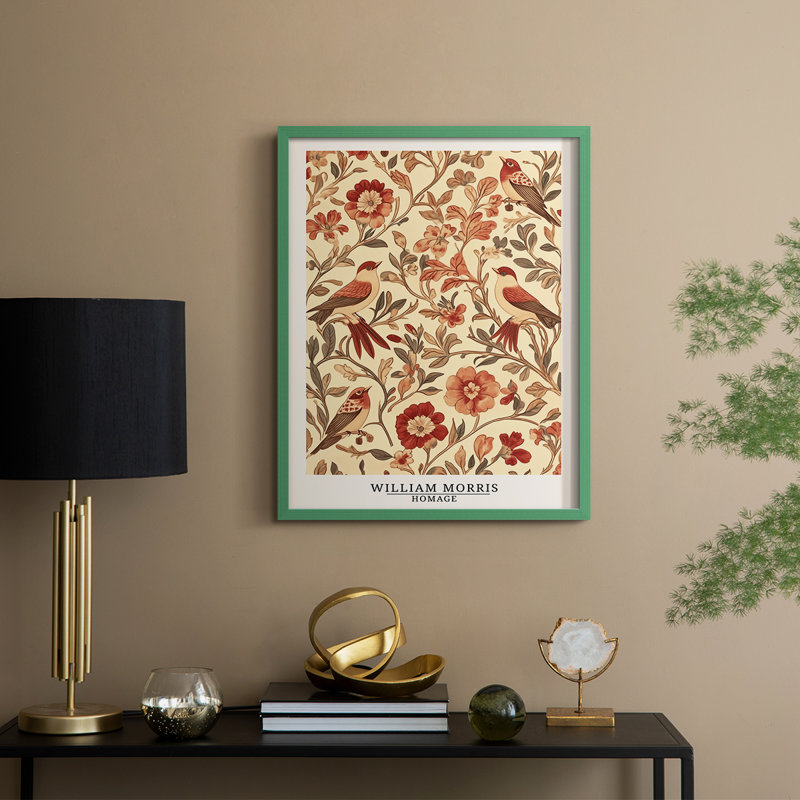 Imprimé encadré en bois massif de la série Cxxi de William Morris, Vert, H 15 po x l 12 po