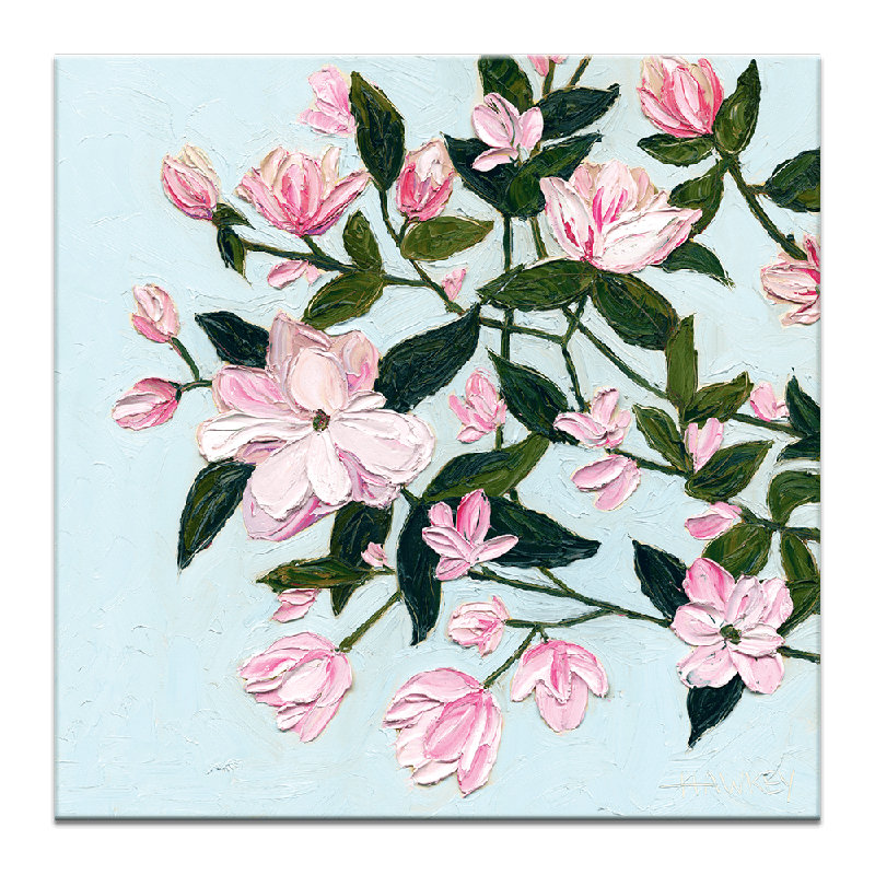 Pink Magnolias by Angela Hawkey - Painting, 41cm H x 41cm W x 3cm D, Wrapped Canvas