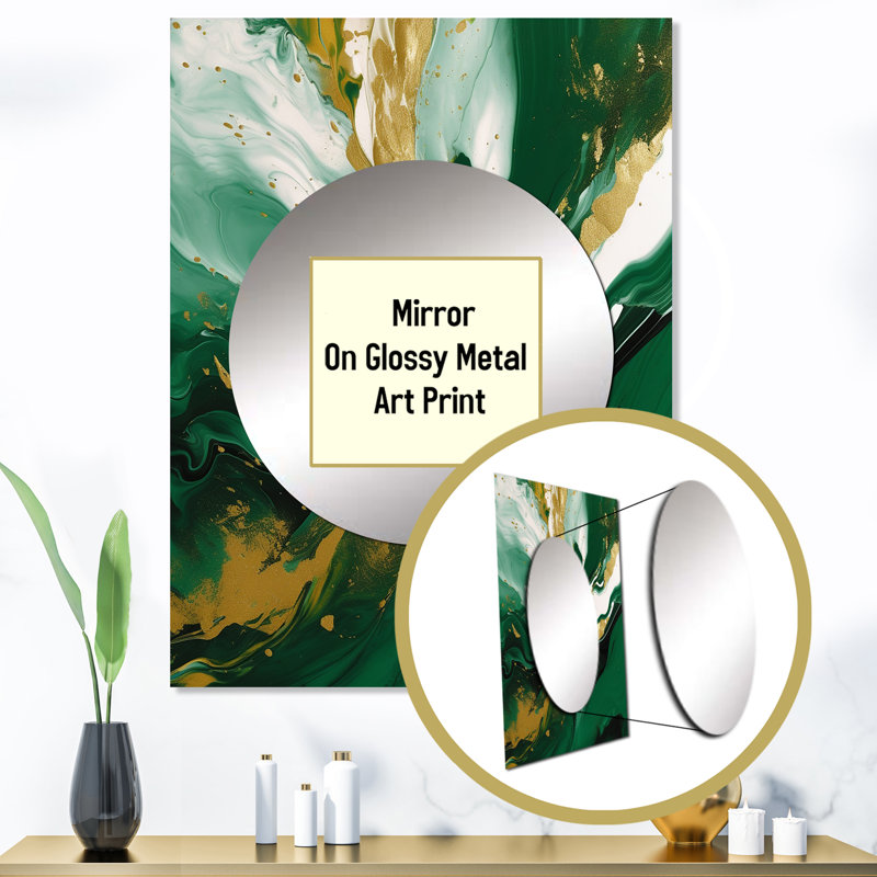 «Evi Green and Gold», grand miroir mural abstrait et moderne, 40 po x 30 po