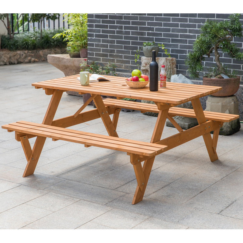 Parlington Rectangular Outdoor Picnic Table With Umbrella Hole , 59'' in. W 58.57'' in. D, Brown