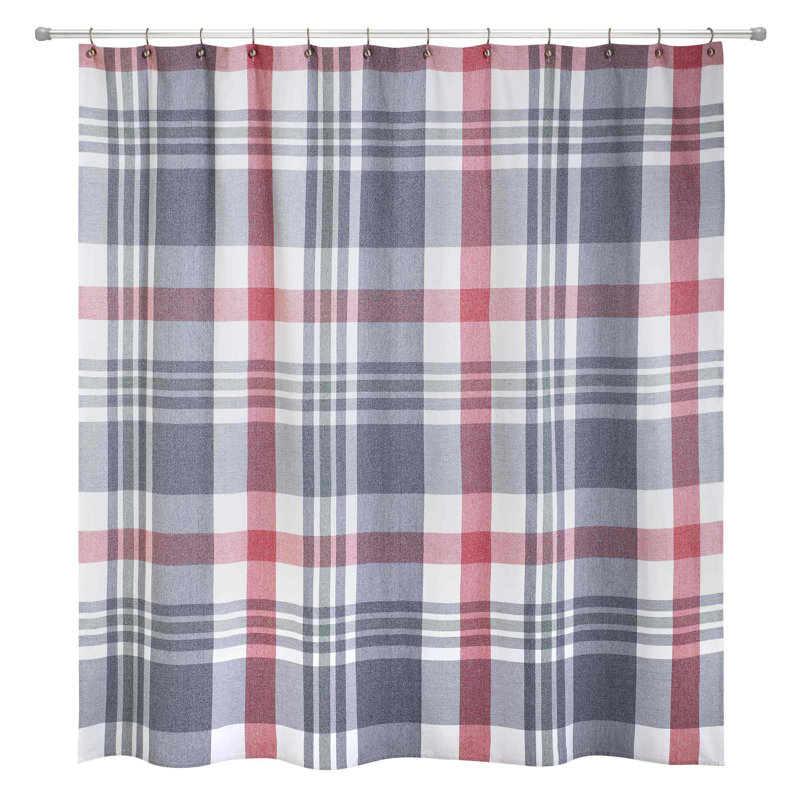 Nordic Plaid Blue and Red Cotton-Blend Tub Curtain