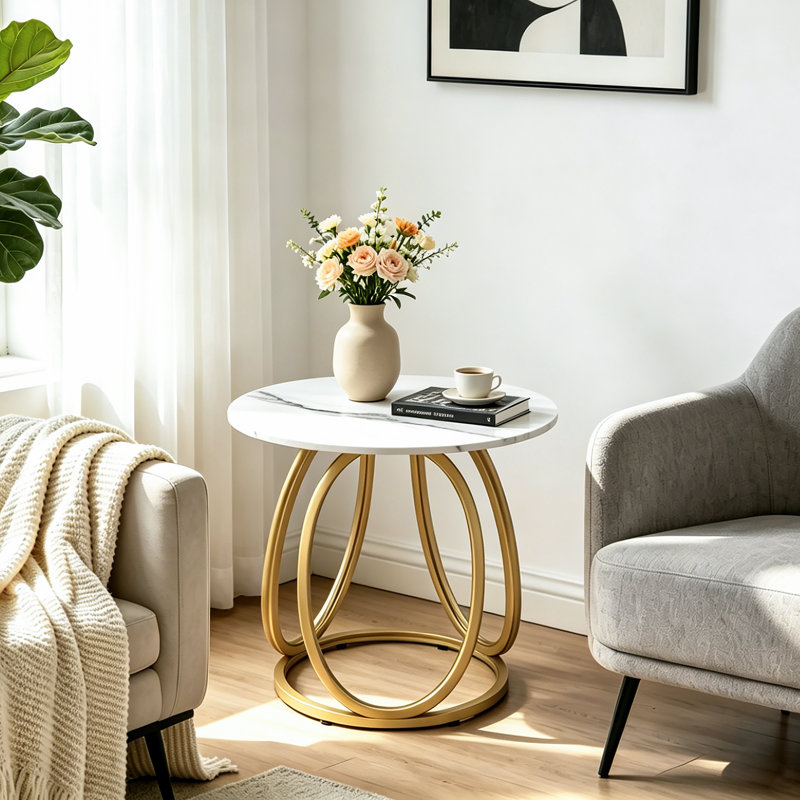 End Table, Calacatta White, Gold