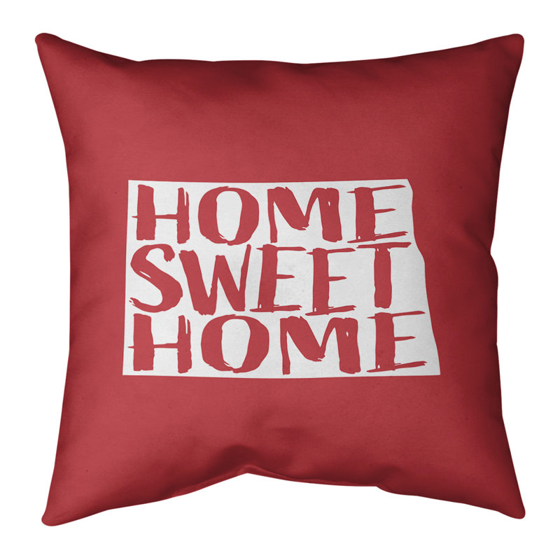 Coussin intérieur / extérieur Home Sweet, 18 po x 18 po, North Dakota, Rouge