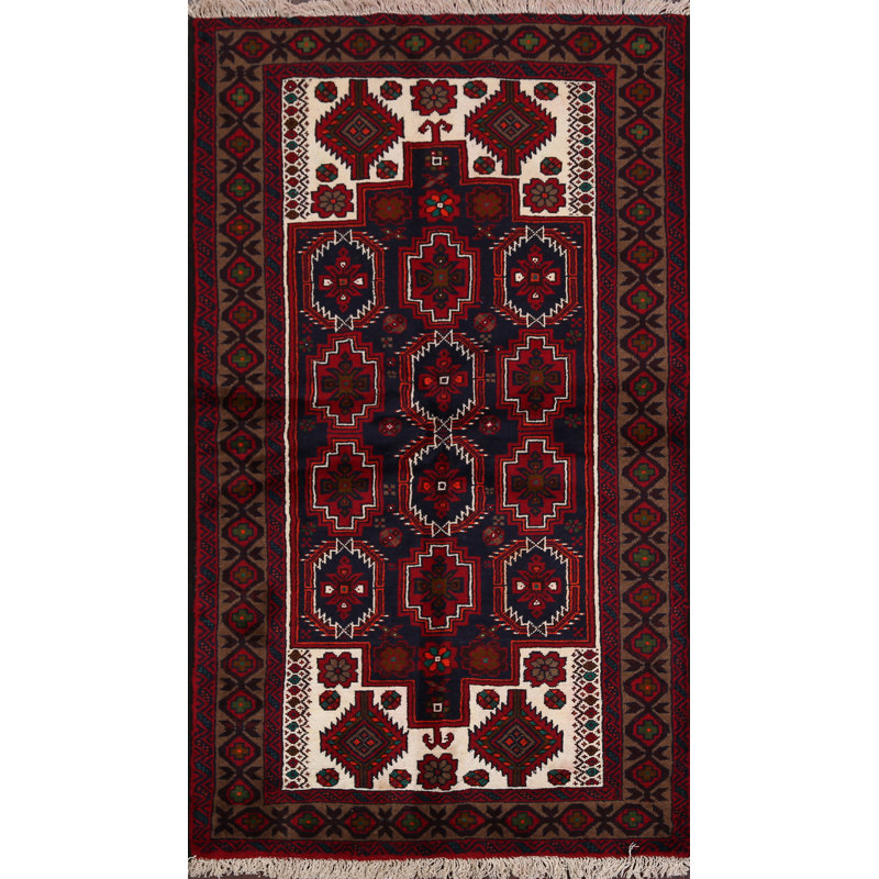 Tapis de zone en laine 3 pi 5 po x 6 pi 3 po one-of-kind à la main-noué la new age balouch Alsen