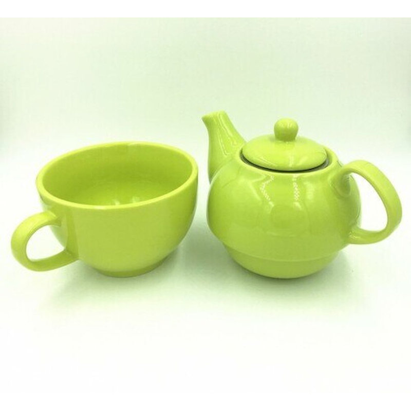 Théière blanche avec tasse, Vert