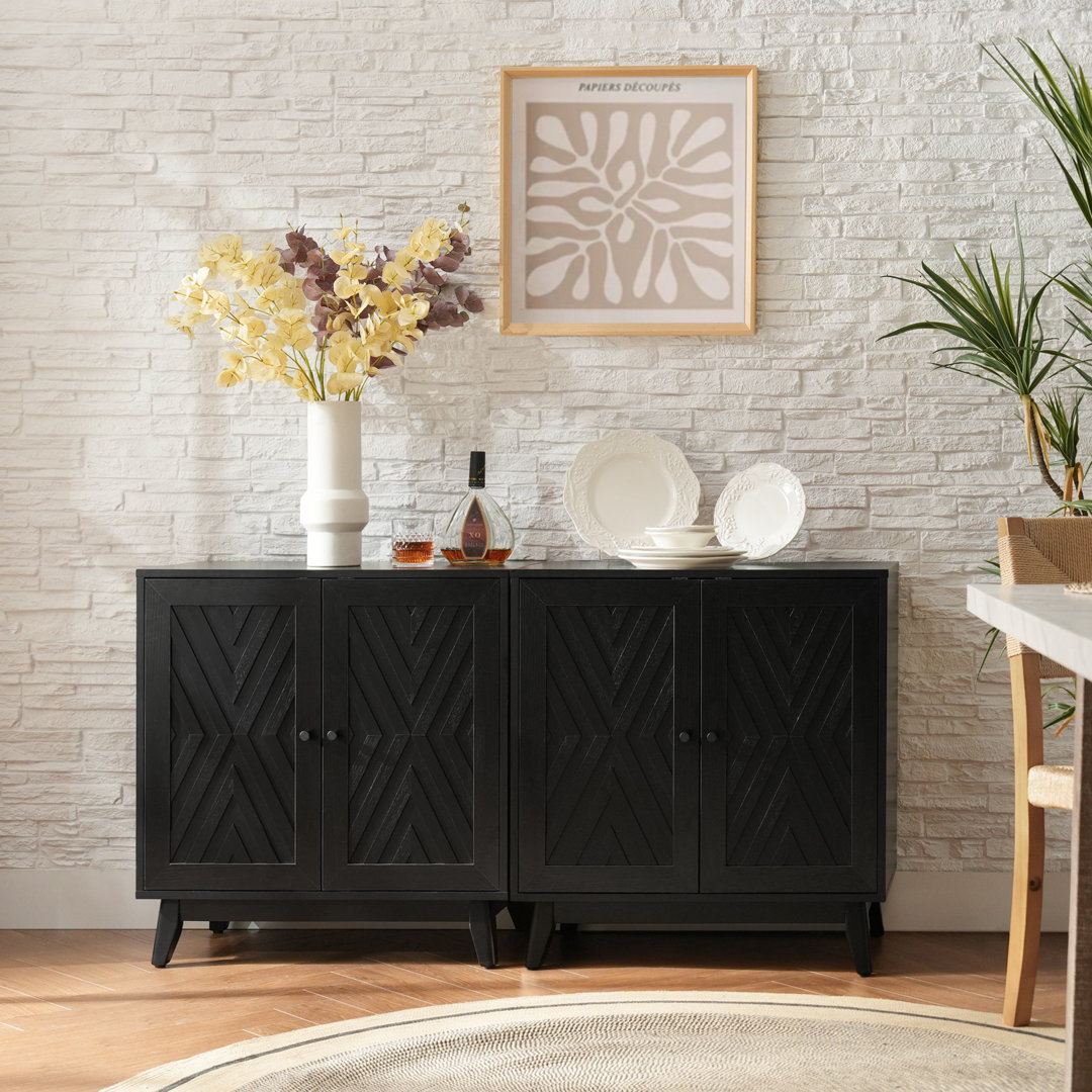 Maraiah Transitional 30"Tall 2 Door Accent Cabinet with Solid Wood Legs Set of 2 George Oliver