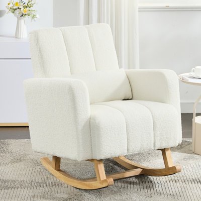 Chaise berçante d'appoint en velours, de couleur blanc crème, amplement d'espace pour s'étirer, douce pour soulager le stress, chaise au design simple et épuré, assise spacieuse et relaxante, douce au toucher, verticale