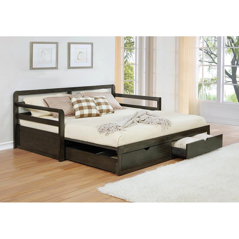 Lit de jour gris pour la chambre à coucher avec 2 tiroirs de rangement et un lit gigogne extensible