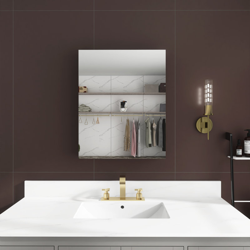W H Wall Mounted Required Frameless Medicine Cabinet with Mirror and Adjustable Shelves, 30" H x 24" W x 5" D