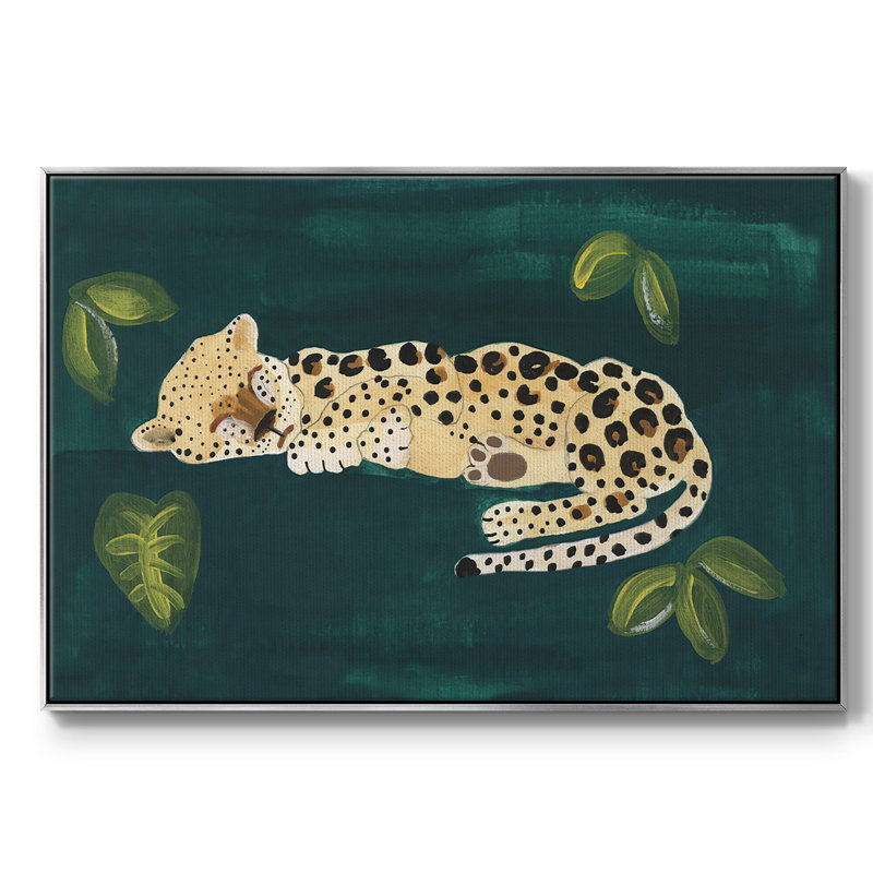 Toile tendue avec châssis Lethargic Leopard II, H 27 po x l 41 po x P 2 po, Encadrement argenté