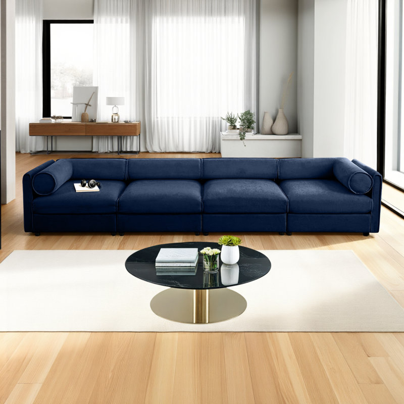 Canapé modulaire de 142 pouces avec rangement sous le siège et dossiers ergonomiques, Bleu