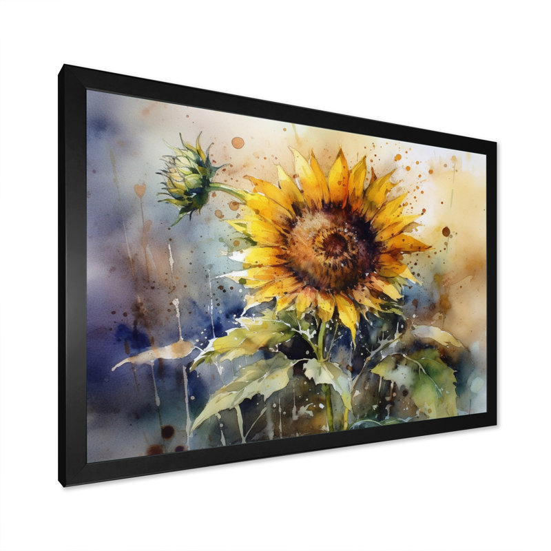 Jaune tournesol symphonie I - art mural tournesol, Cadre noir, H 34 po x l 44 po x P 1,5 po