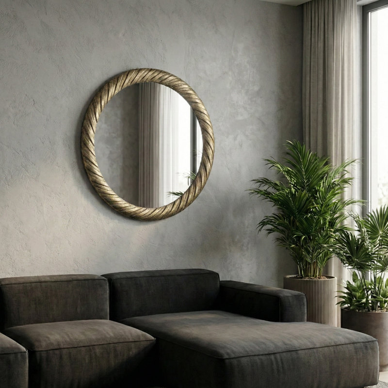 Round Metal Framed Wall Mirror for Bathroom and Vanity Table Display - Large Decorative Mirrors Accent for Tabletop Decor Style - 29", Bronze & Copper