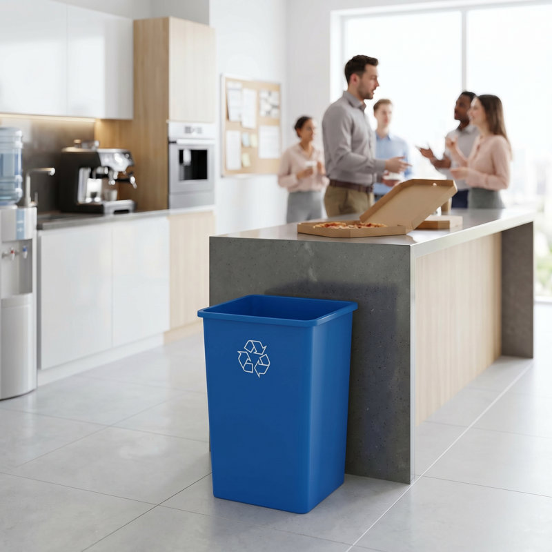 Poubelle de recyclage en plastique 35 gallons, Bleu