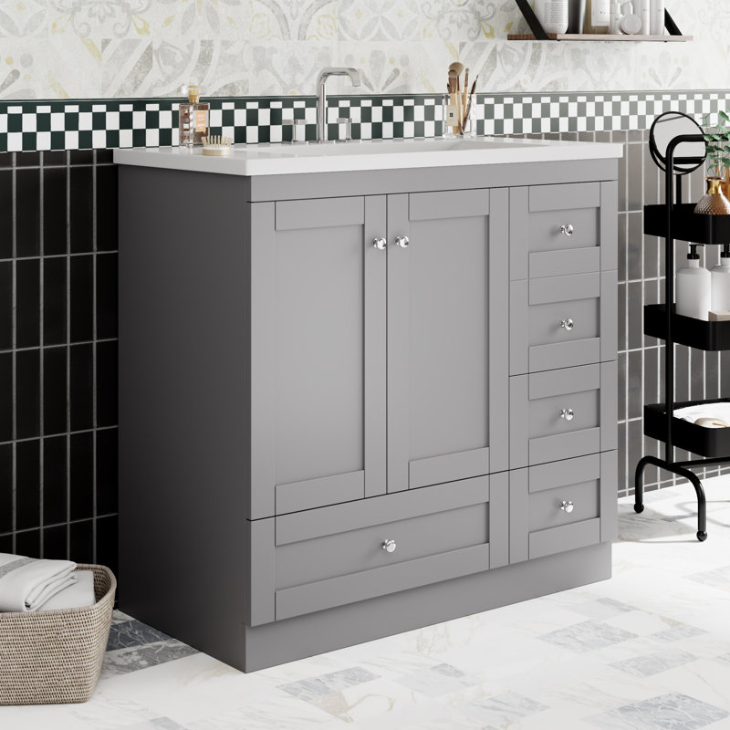 Ensemble de meuble-lavabo simple 36 po avec plateau en résine, Gris